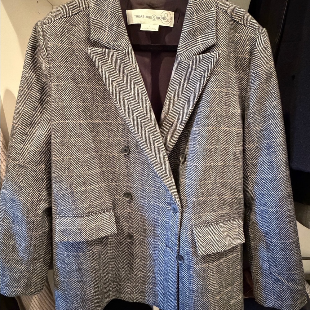 Treasure & Bond Women's Gray Herringbone Blazer